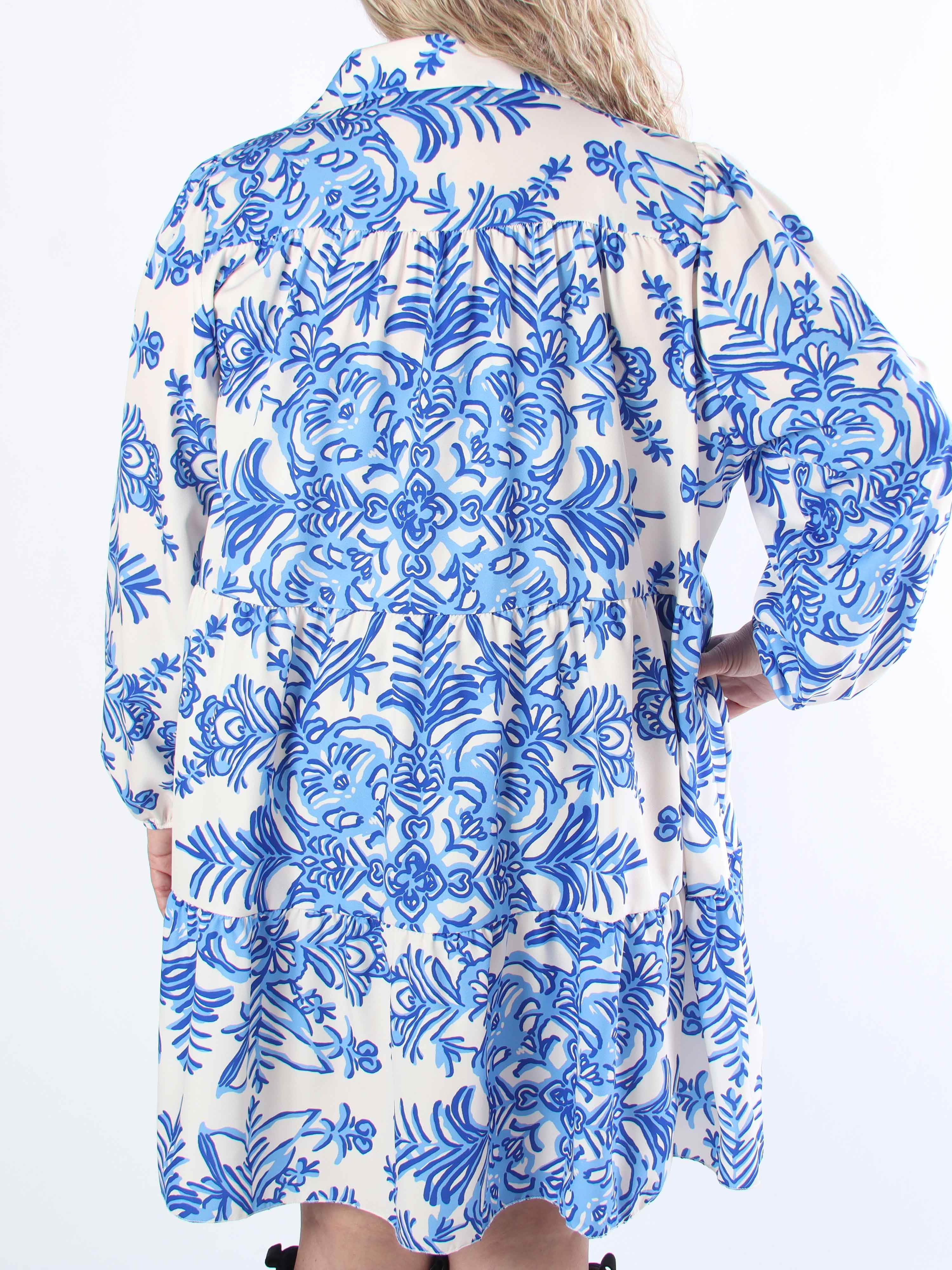 Sophie - Mönstrad plus size-skjortklänning i viskosblandning med volangkant